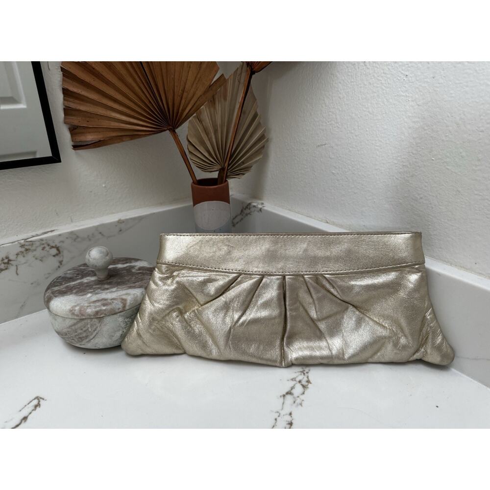 Vintage Y2K Lauren Merkin Gold Leather Clutch Made in the USA